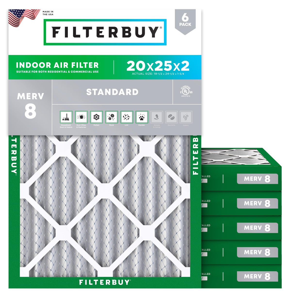 Filterbuy 30x32x1 Air Filter MERV 8 Dust & Allergy Defense (6-Pack)