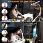 Airlonv LED Desk Lamp with Clamp, 17" Stepless Dimming Light, Black