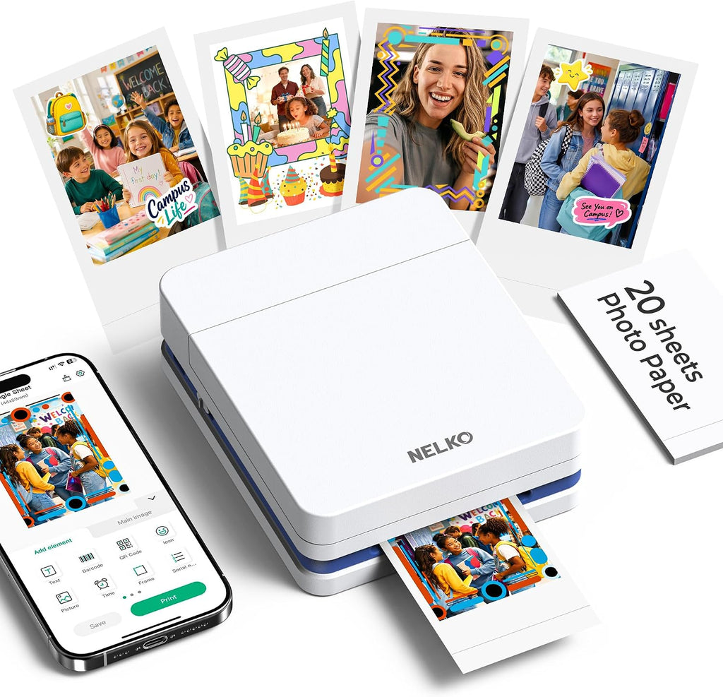 Nelko PP01 2x3 Portable Photo Printer with 20 Sheets, White