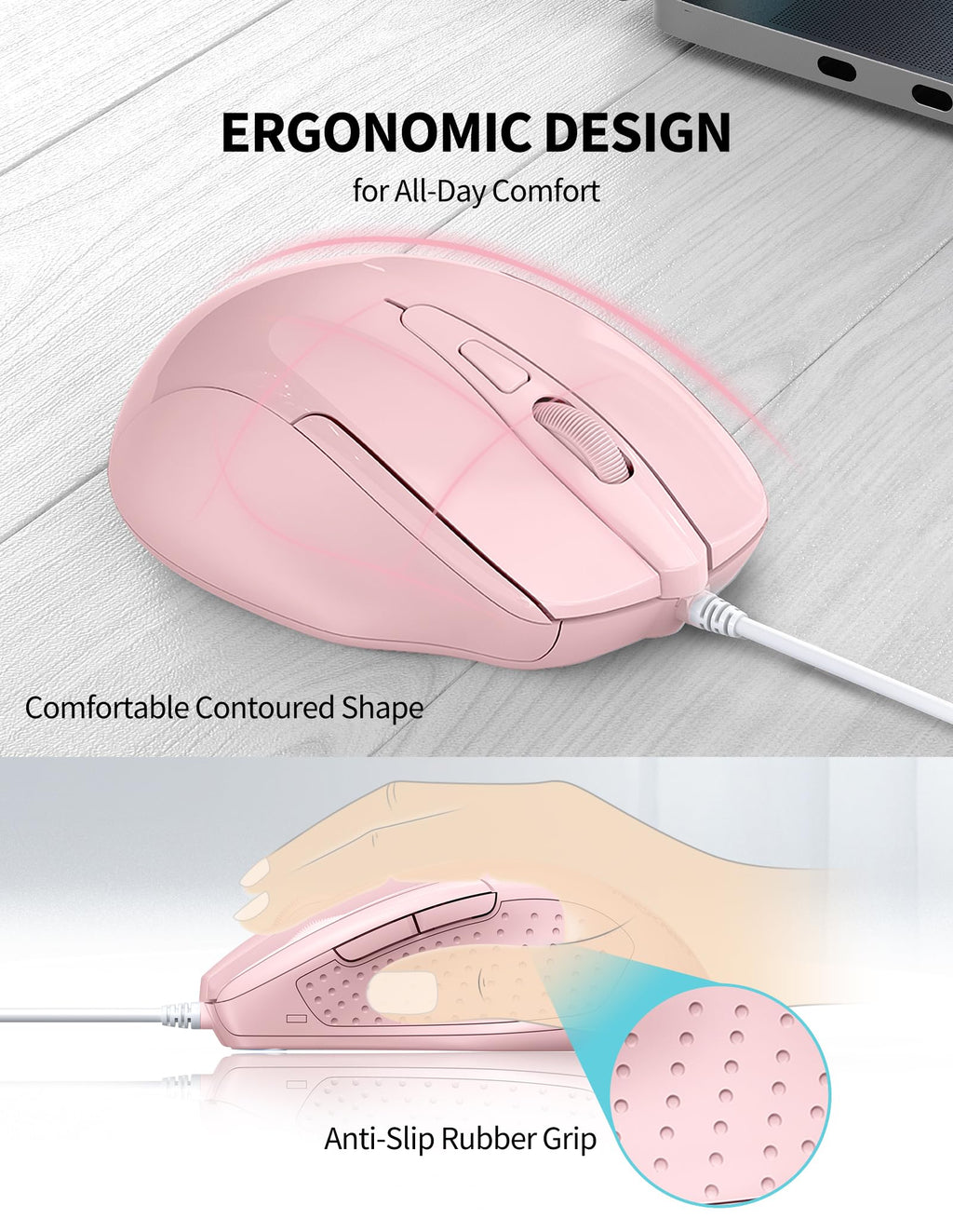 TECKNET USB Wired Mouse,6400 DPI Optical,6-Button Ergonomic Computer Mouse