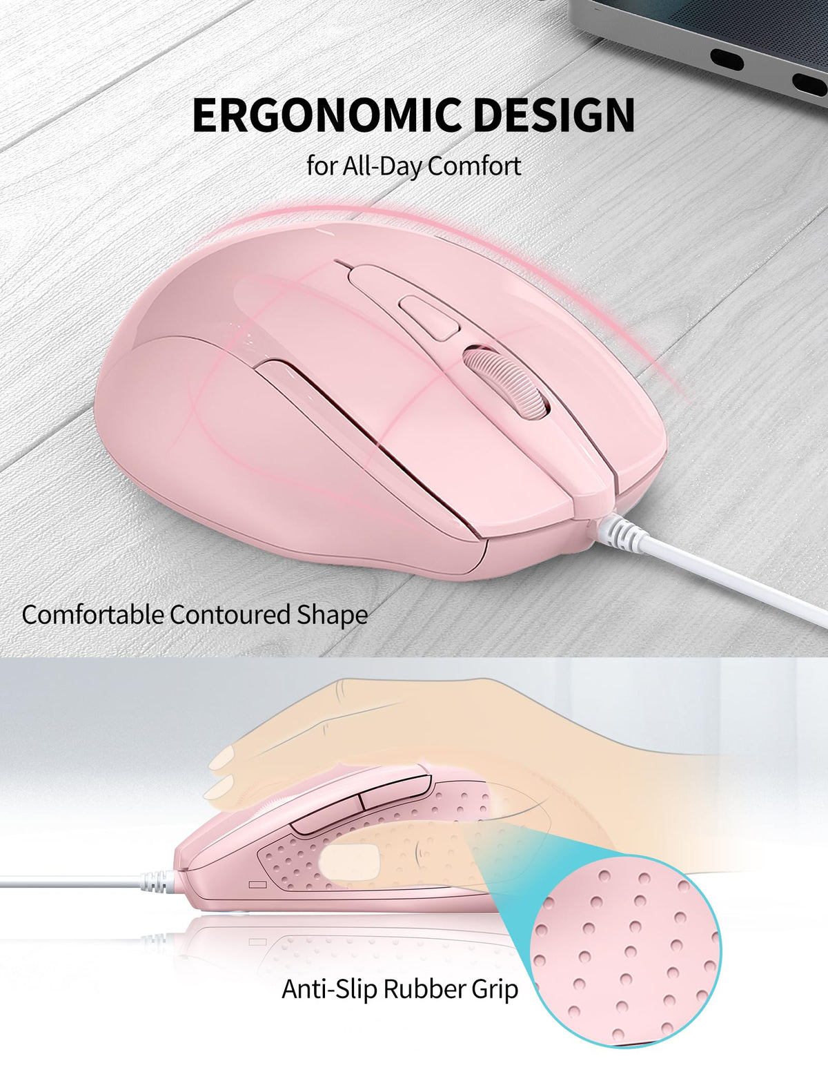 TECKNET USB Wired Mouse,6400 DPI Optical,6-Button Ergonomic Computer Mouse