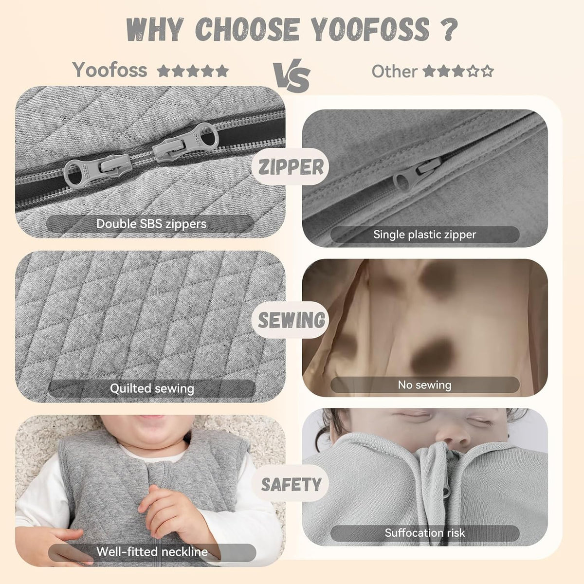 Yoofoss Baby Sleeping Bag 2.5 Tog 12-18 Months Grey
