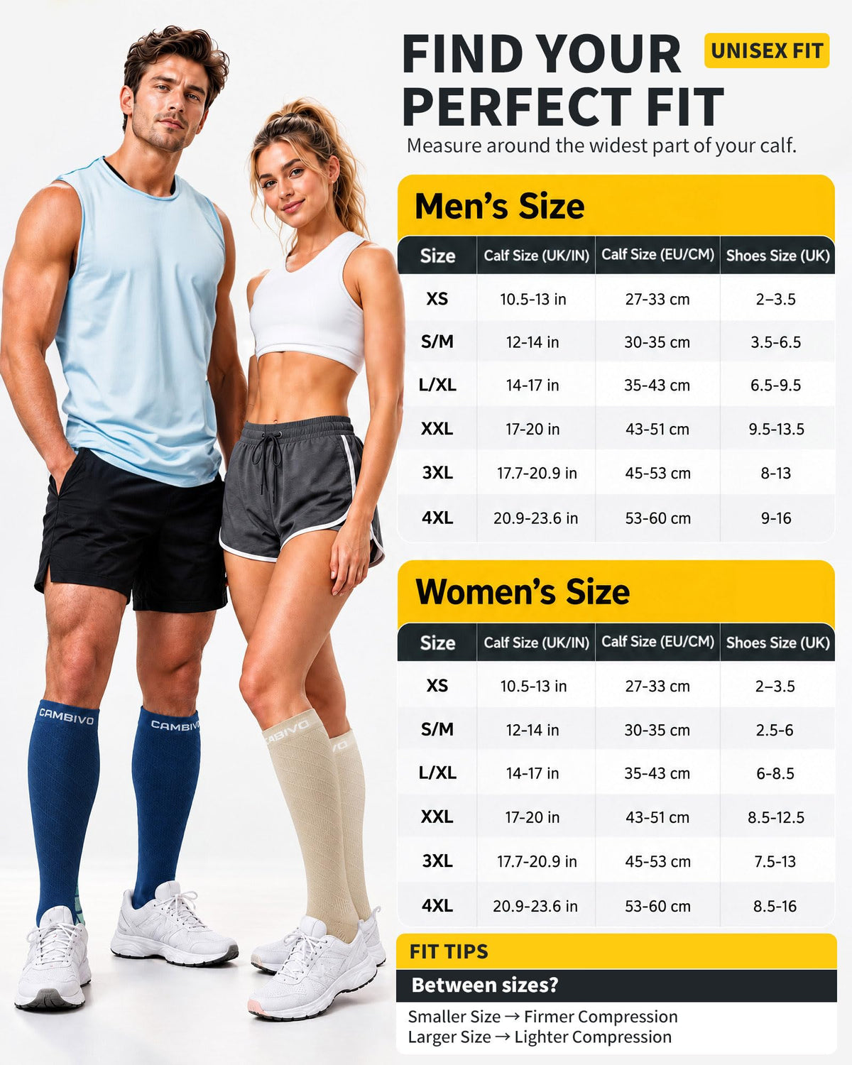CAMBIVO Compression Socks for Women & Men 2 Pairs, Travel Flight Socks