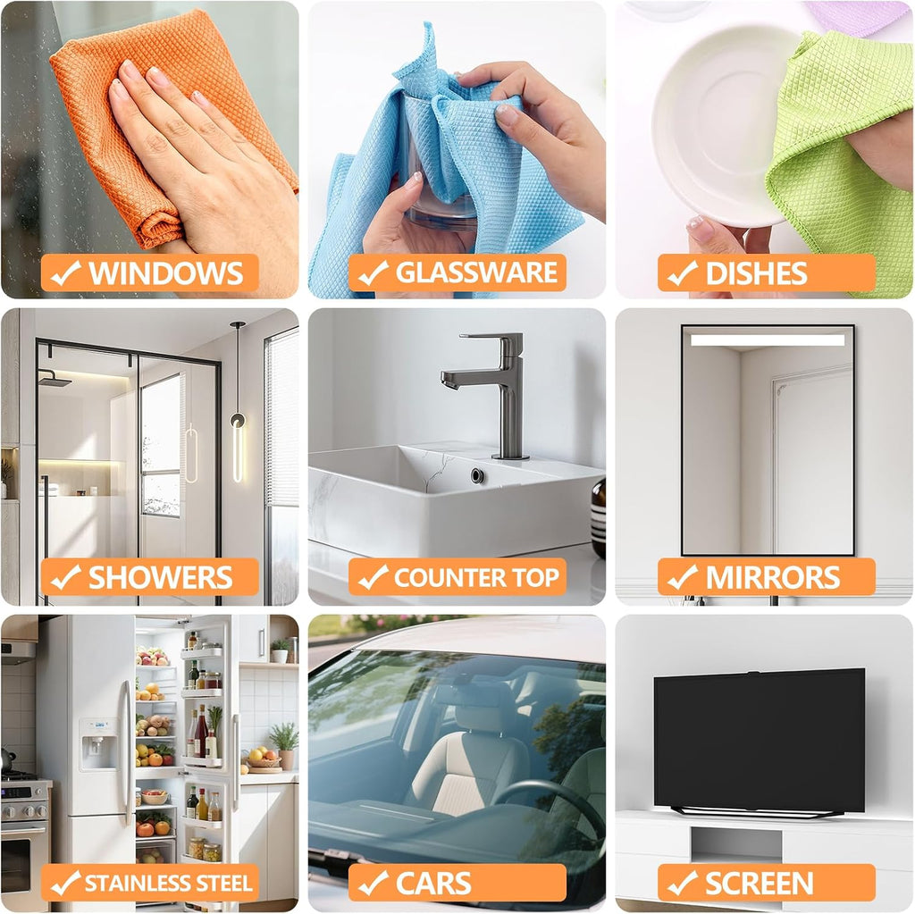 Magic Window Cleaning Cloth Fish Scale Streak Free Cloths – Pack of 6 Towels for Glass Mirrors White