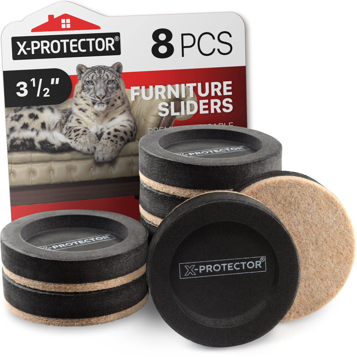 Felt Furniture Sliders for Hardwood Floors X-PROTECTOR 16 PCS 3 ½”