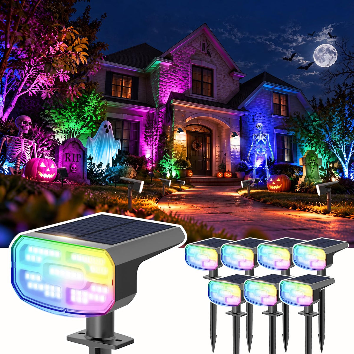 JEJOT Solar Spot Lights Outdoor Waterproof, Solar Spotlights, 2 Pack