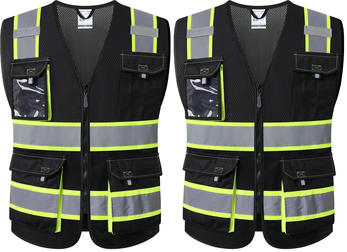 JKSafety Safety Vest for Men Women Hi Vis Reflective Vest JK220 OBlack L