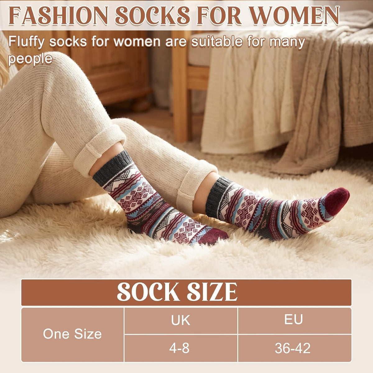 Ladies Socks Wool Thermal Fluffy Gifts For Women 5 Pairs