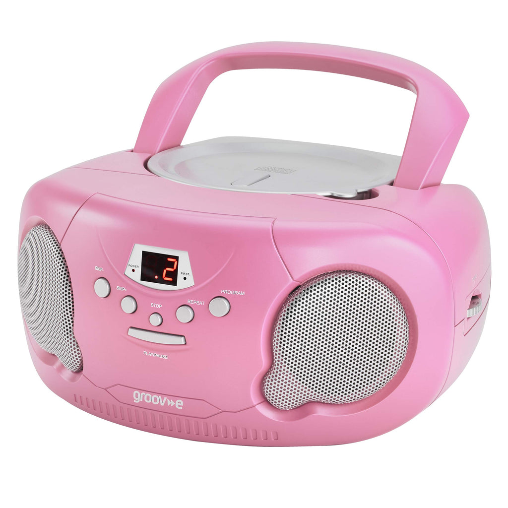 Groov-e Original Boombox - Portable CD Player with Bluetooth, Radio, 3.5mm Aux Port, & Headphone Socket - LED Display, 2 x 1.2W Speakers - Battery or Mains Powered - Blue