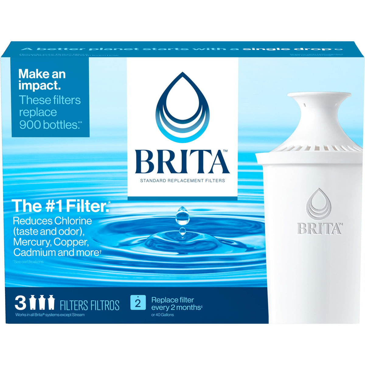Brita Standard Pitcher and Dispenser Replacement Water Filters, White, 4