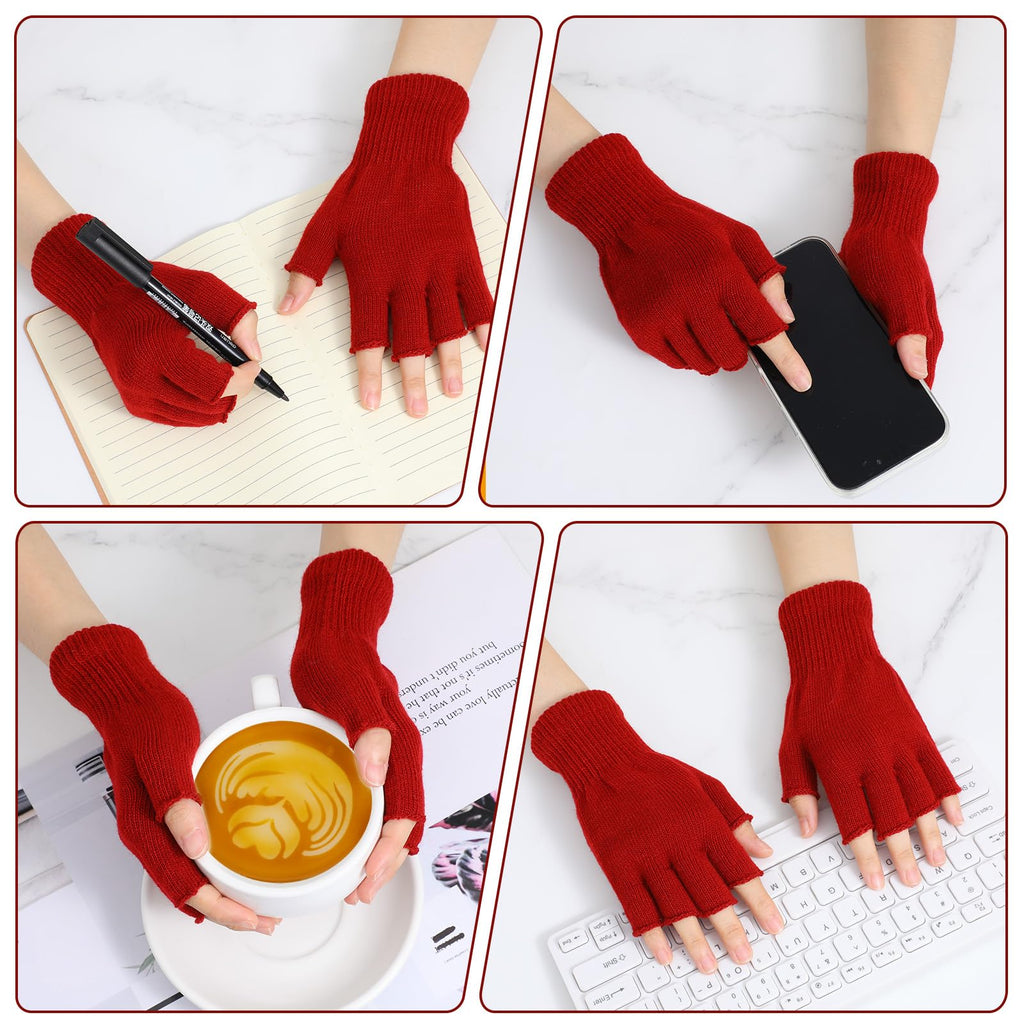 Grevosea 2 Pair Fingerless Warm Gloves - Winter Half Finger Gloves Thickened Knit Touchscreen Stretchy Mittens for Men Women