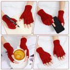 Grevosea 2 Pair Fingerless Warm Gloves - Winter Half Finger Gloves Thickened Knit Touchscreen Stretchy Mittens for Men Women