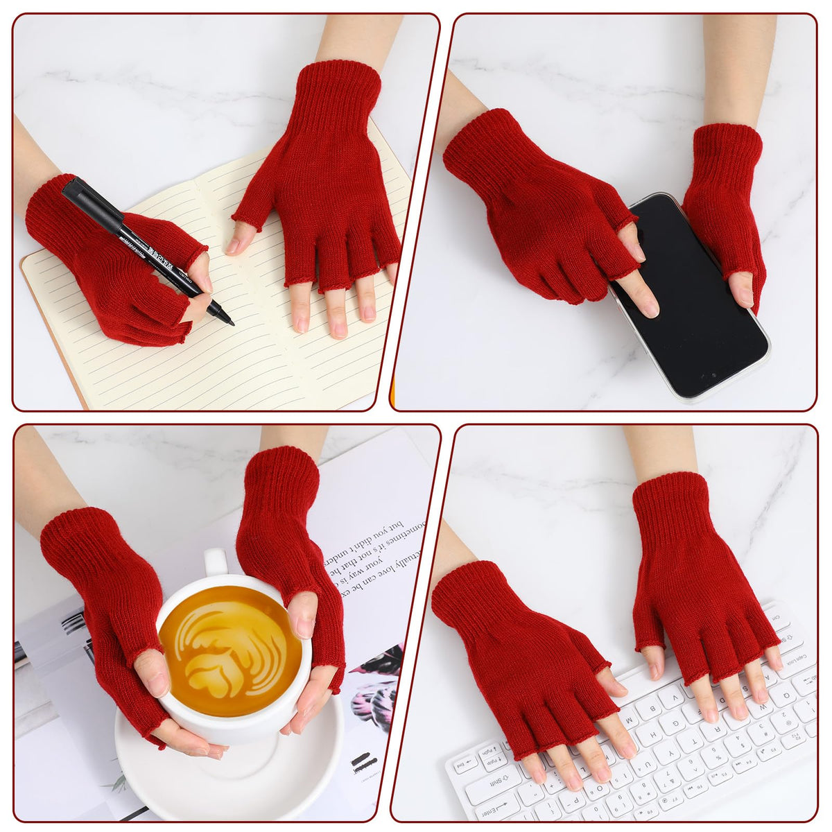 Grevosea 2 Pair Fingerless Warm Gloves - Winter Half Finger Gloves Thickened Knit Touchscreen Stretchy Mittens for Men Women