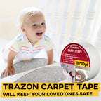 Carpet Tape Double Sided - Rug Tape Grippers for Hardwood Floors and Area Rugs - Carpet Binding Tape Strong Adhesive and Removable, Heavy Duty Stickers Grip Tape, Residue Free (2 Inch / 12 Yards)