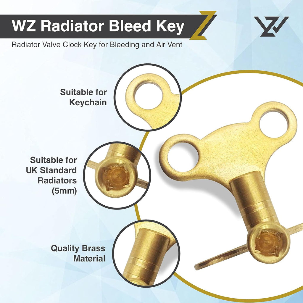 WZ Radiator Bleed Key UK, Solid Brass Radiator Key for Bleeding, Pack of 2
