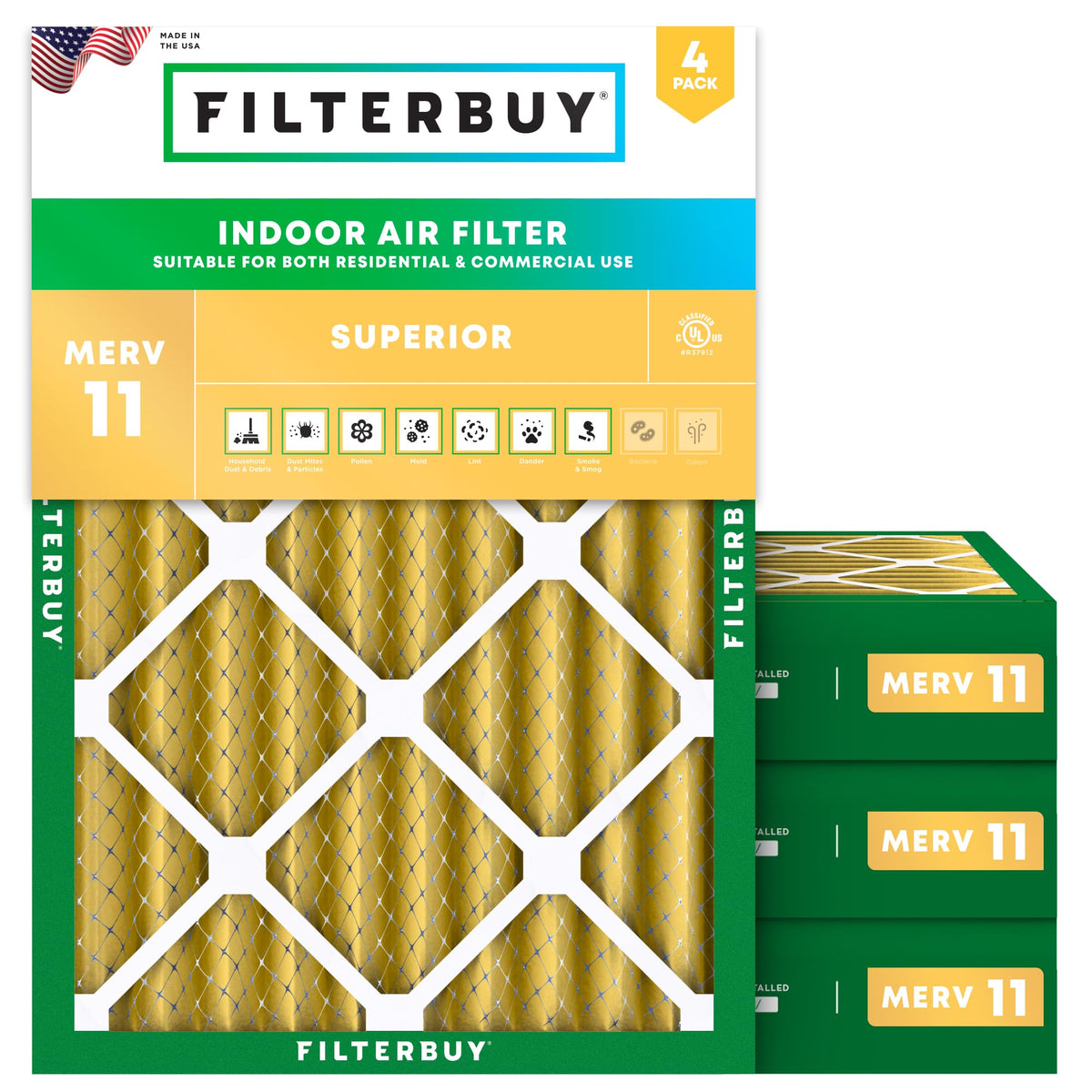 Filterbuy 16x20x1 Air Filter MERV 11 Pet & Allergy Defense (4-Pack)