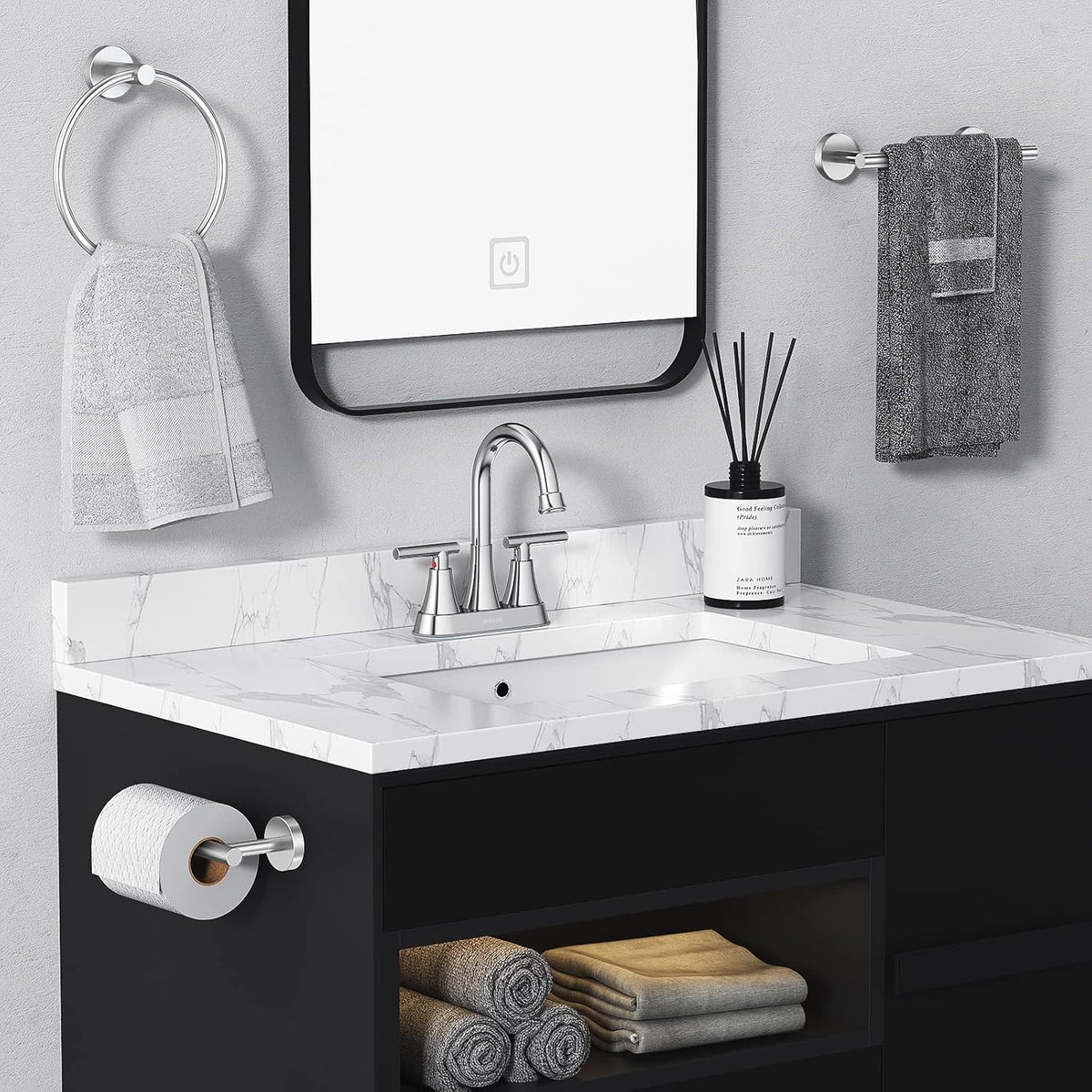 Matte Black Bathroom Faucet, Hurran 4 inch Centerset 2-Handle Lead-Free