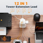 TESSAN 8 Way Tower Extension Lead 2M with 4 USB Slots (2 USB C)