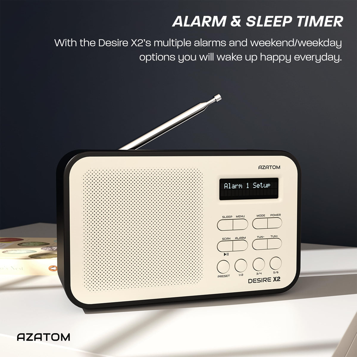 DAB/DAB+ & FM Portable Digital Radio | Simple Controls | Dual Alarms & Sleep Timer | Battery & Mains Powered (4x”AA”) | Bluetooth | Perfect for Home, Office or Outdoors | AZATOM Desire X2 (Oak)