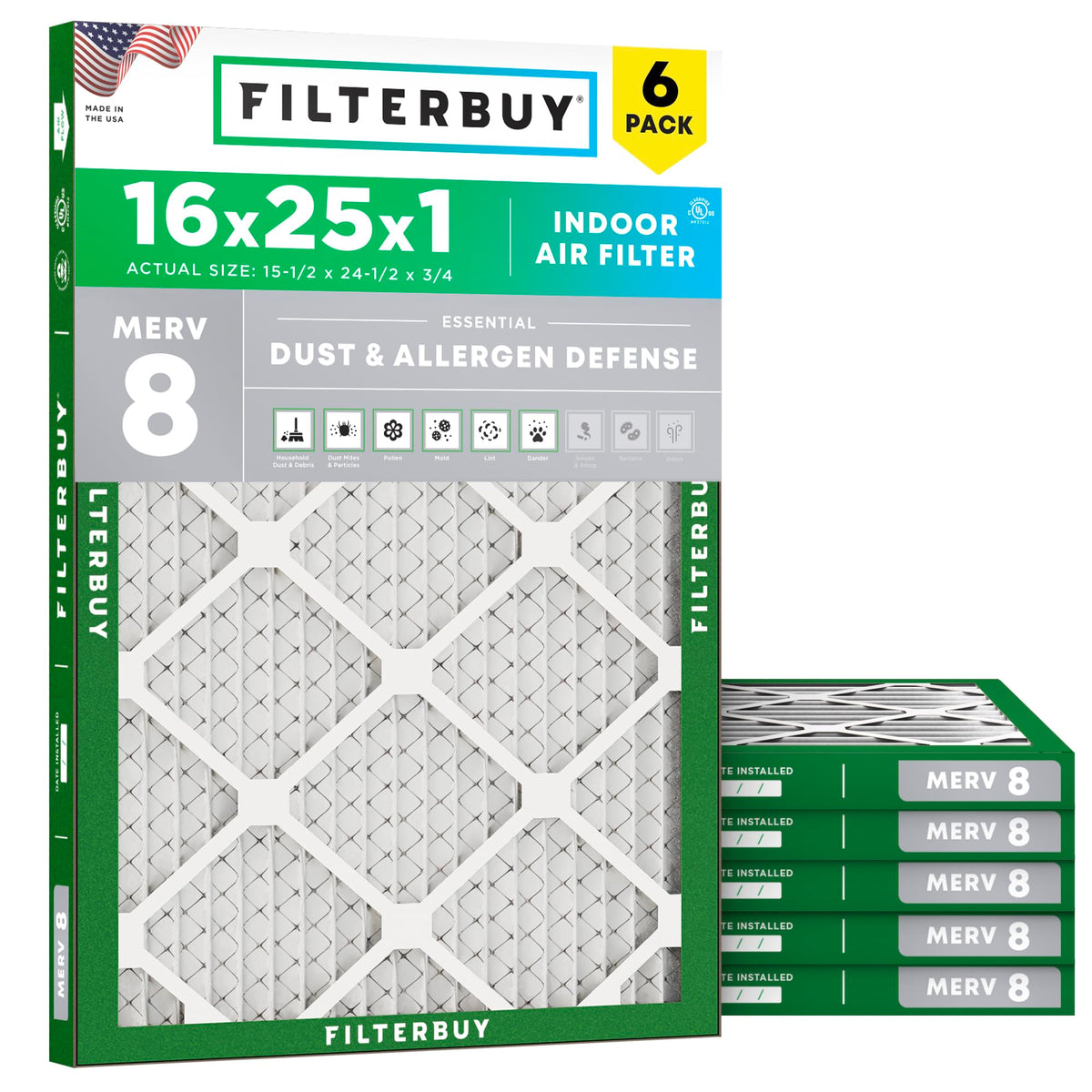 Filterbuy 30x32x1 Air Filter MERV 8 Dust & Allergy Defense (6-Pack)