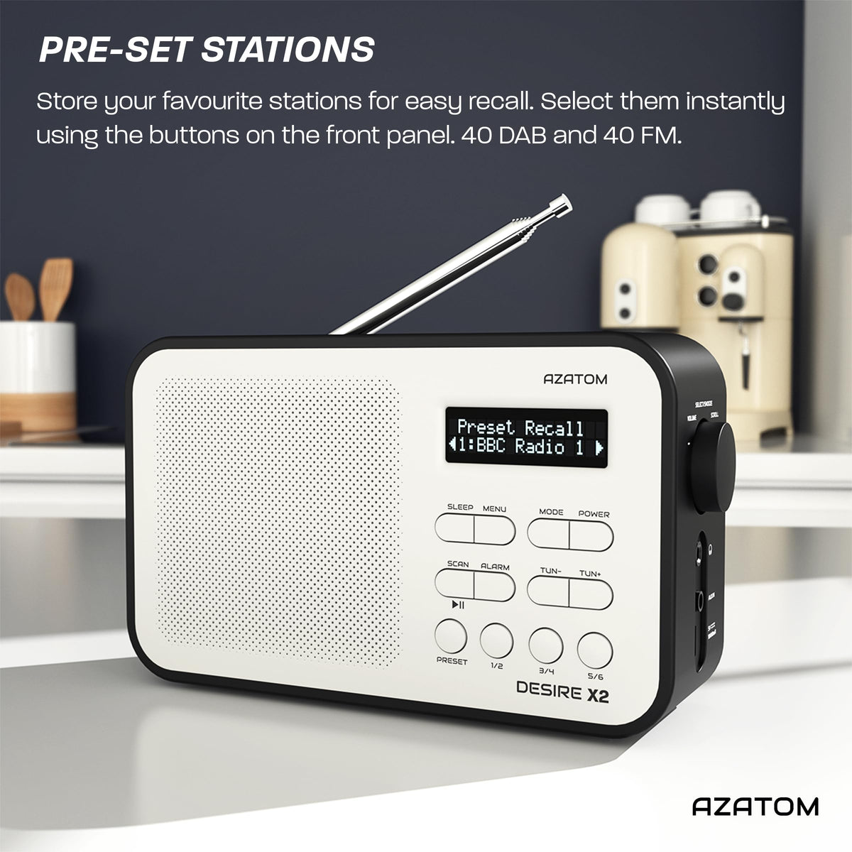 DAB/DAB+ & FM Portable Digital Radio | Simple Controls | Dual Alarms & Sleep Timer | Battery & Mains Powered (4x”AA”) | Bluetooth | Perfect for Home, Office or Outdoors | AZATOM Desire X2 (Oak)