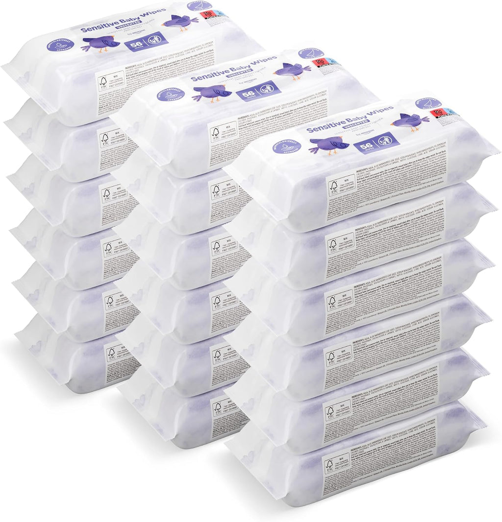 by Amazon Sensitive Baby Wipes 1008 Wipes, Unscented, 18 Pack of 56