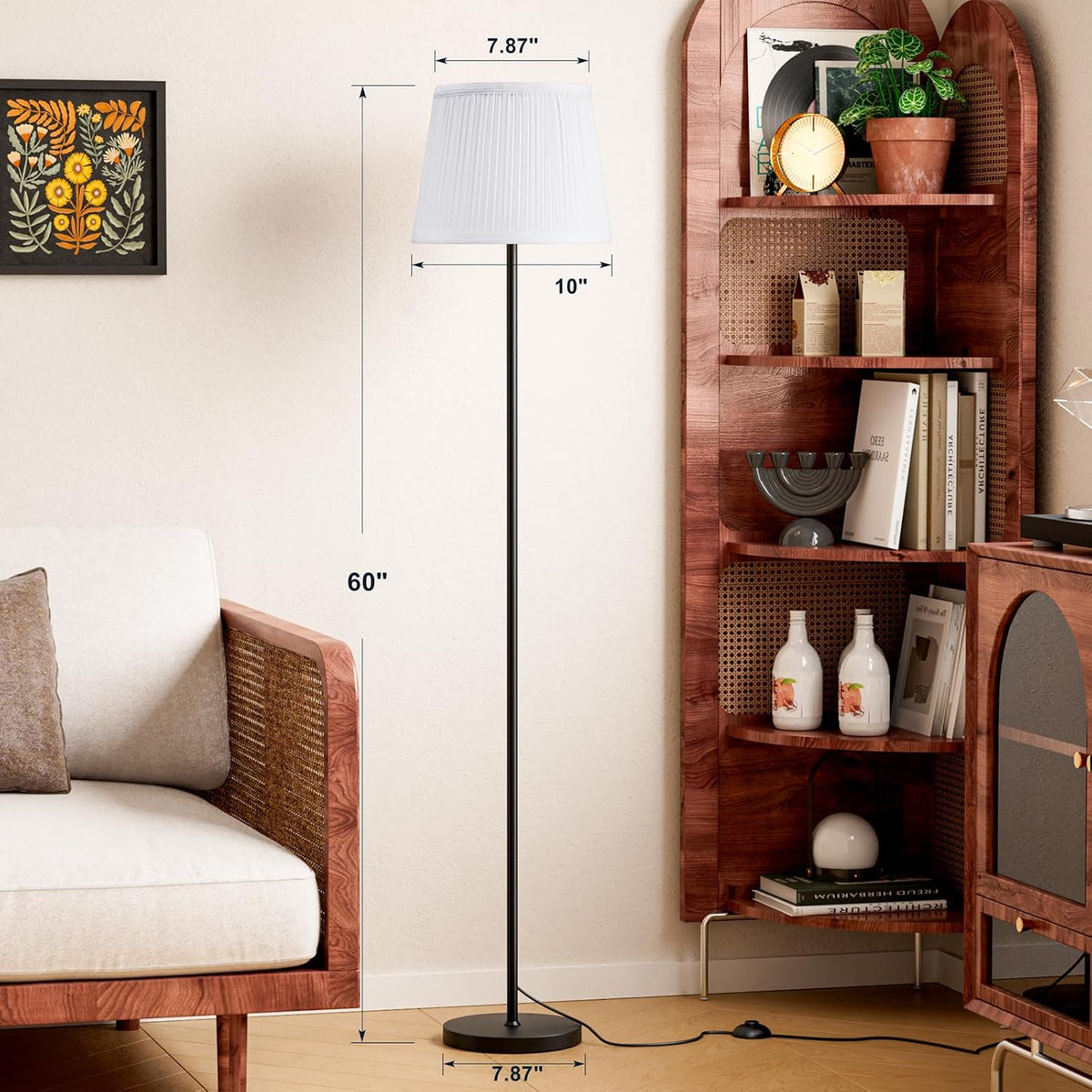 Ambimall Floor Lamp for Living Room with Smart Light Bulb, RGB + Stepless Dimmable Colors Temperature & Brightness(White Shade & Black Pole)