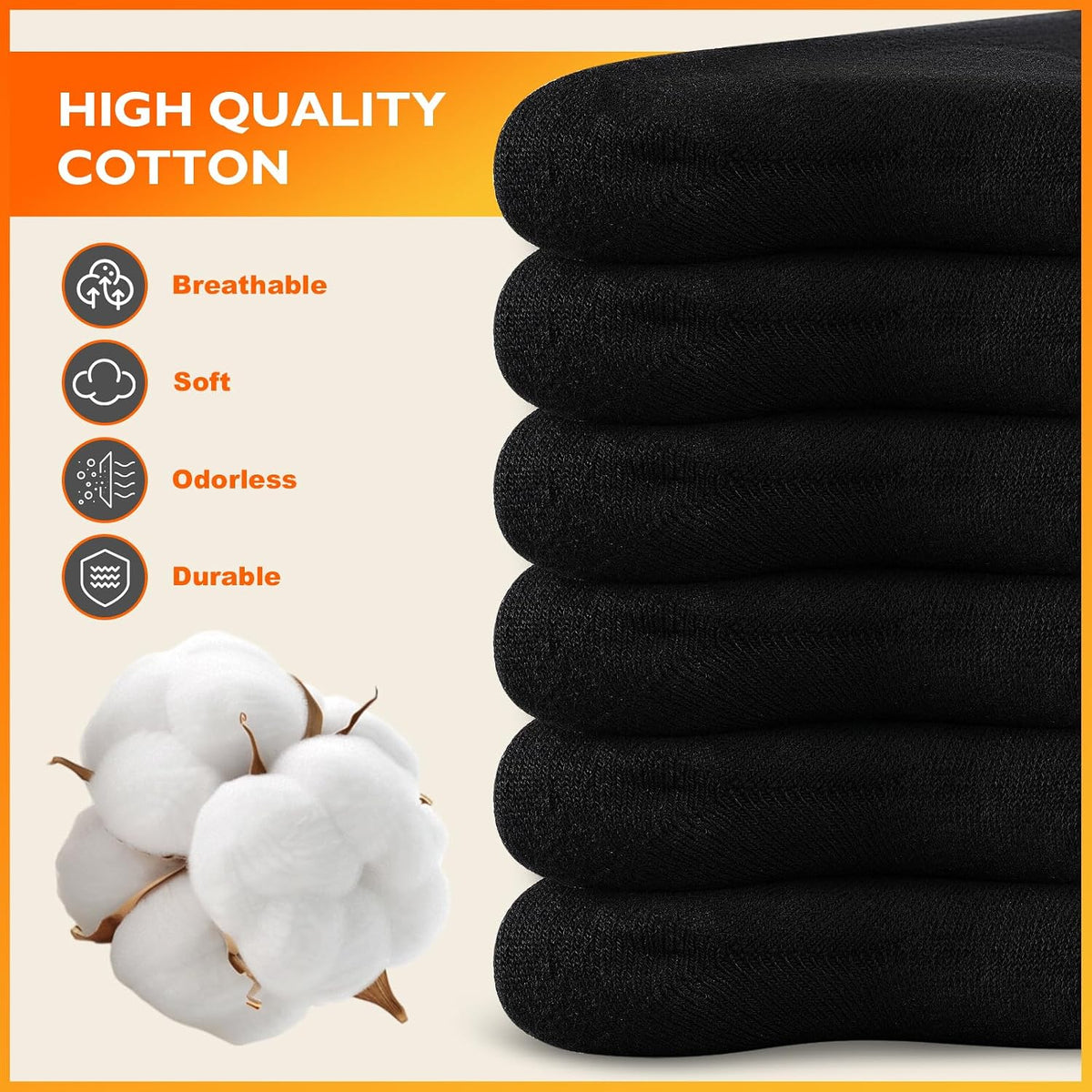 Niofind Warm Thermal Socks for Men Women, Full Cushion Winter Socks, Crew Length Black Heavy Duty Heated Cotton Boot Sock for Work Outdoor Walking, Hiking, Running, 3/6 Pairs, Gifts for Men women