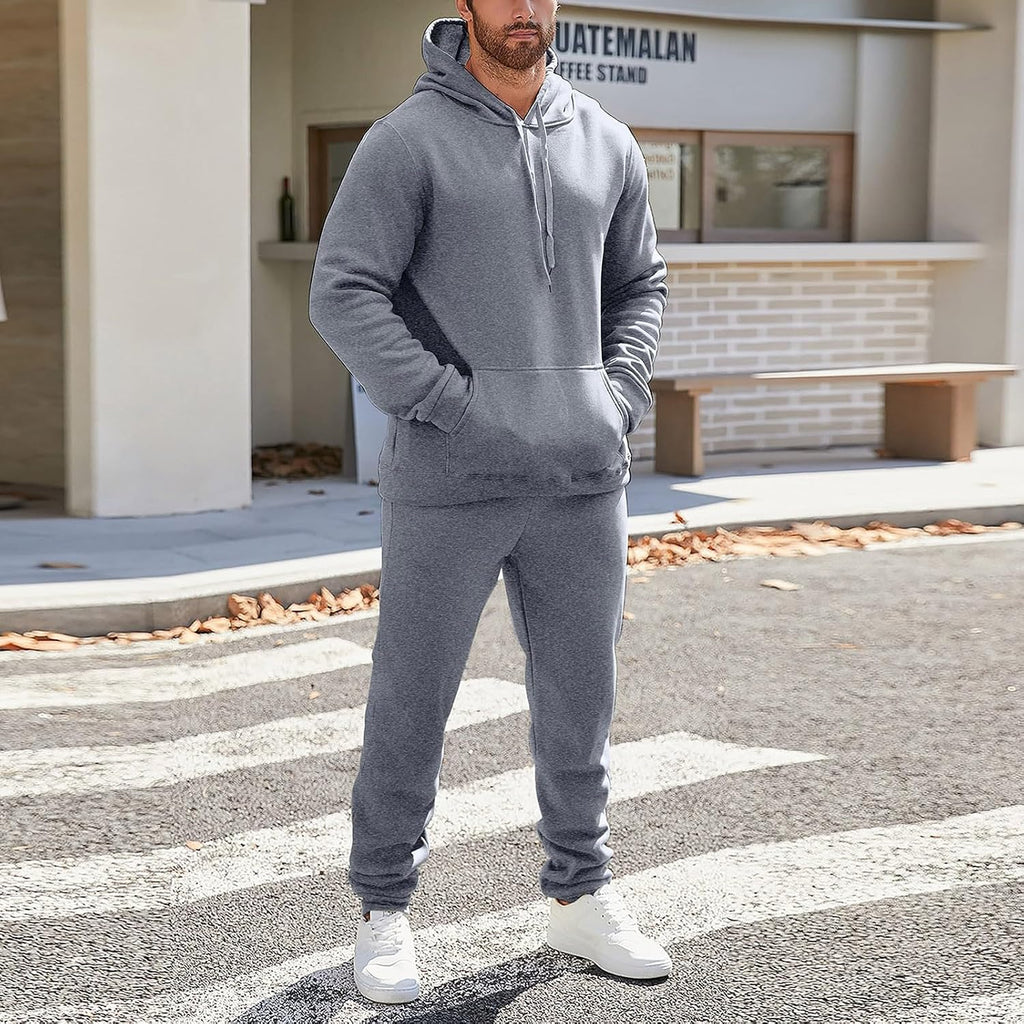 Mens Plain Tracksuit Long Sleeve Hooded Sweatshirt Sweatpants Set Hoodie Joggers Sets 2 Piece Fashion Sweatsuits Activewear Sportswear Men's Clothing UK