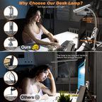 Airlonv LED Desk Lamp with Clamp, 17" Stepless Dimming Light, Black