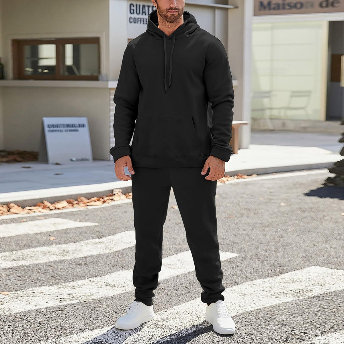Mens Plain Tracksuit Long Sleeve Hooded Sweatshirt Sweatpants Set Hoodie Joggers Sets 2 Piece Fashion Sweatsuits Activewear Sportswear Men's Clothing UK