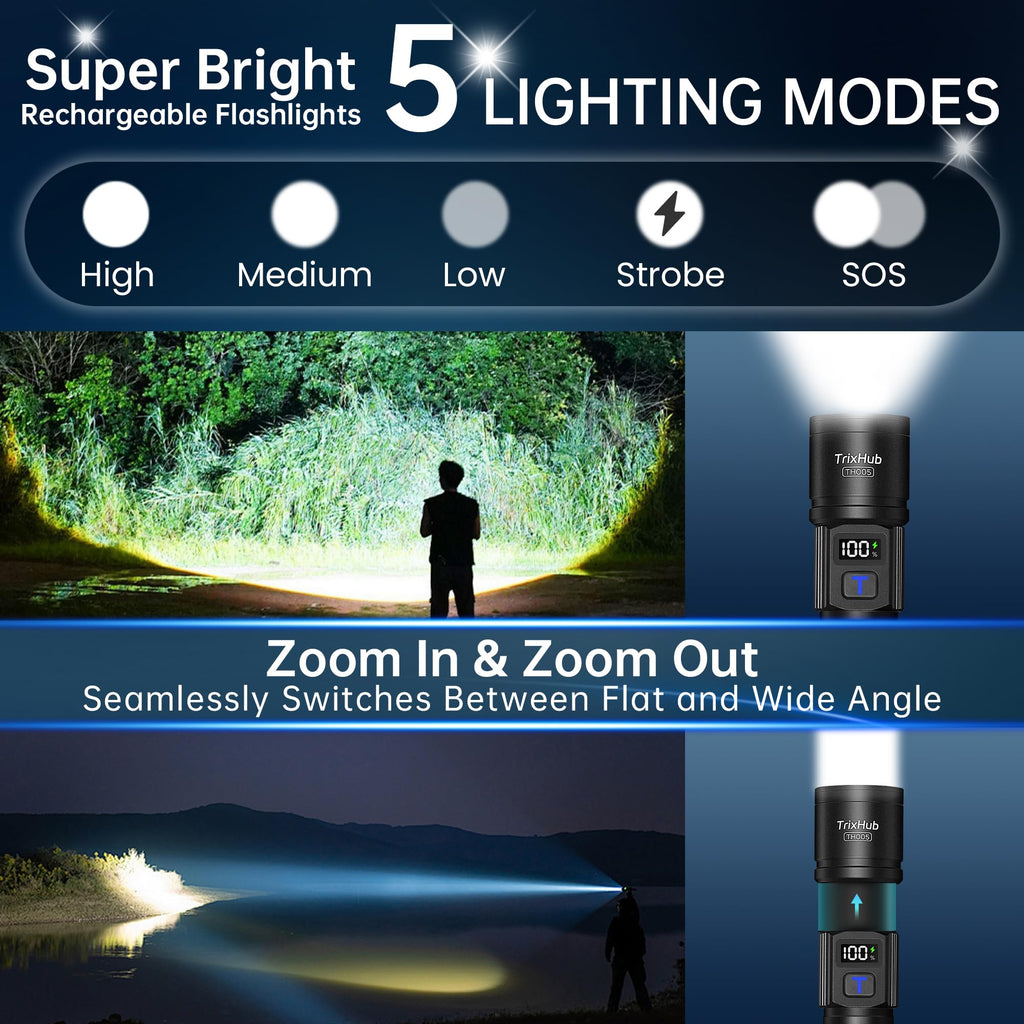 TrixHub Rechargeable Flashlights 2 Pack Super Bright High Lumens Flashlight