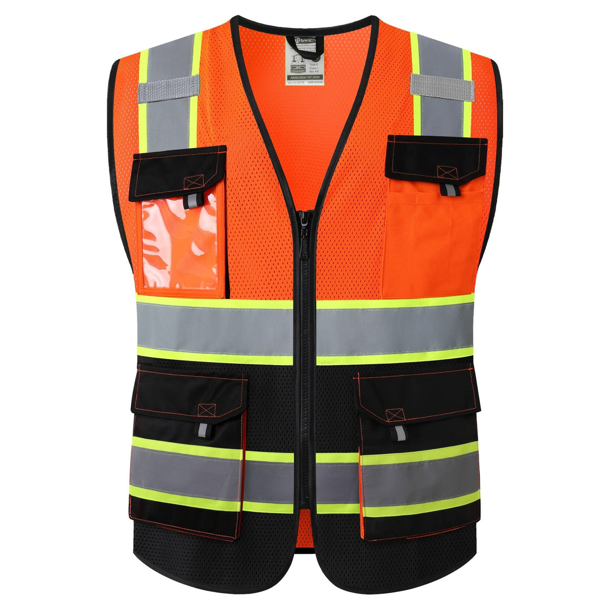 JKSafety Safety Vest for Men Women Hi Vis Reflective Vest JK220 OBlack L