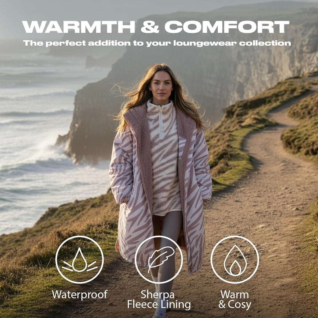 OHS Adults Drying Robe, Water-Resistant Changing Robe Gifts for Women Comfy Sherpa Privacy Robes for Women Men, Stay Dry Jacket Swimming Camping Drying Robes - S/M, L/XL