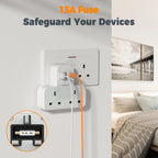 TESSAN Plug Adapter with 3 USB Ports, 2 Way MultiPlug Extension