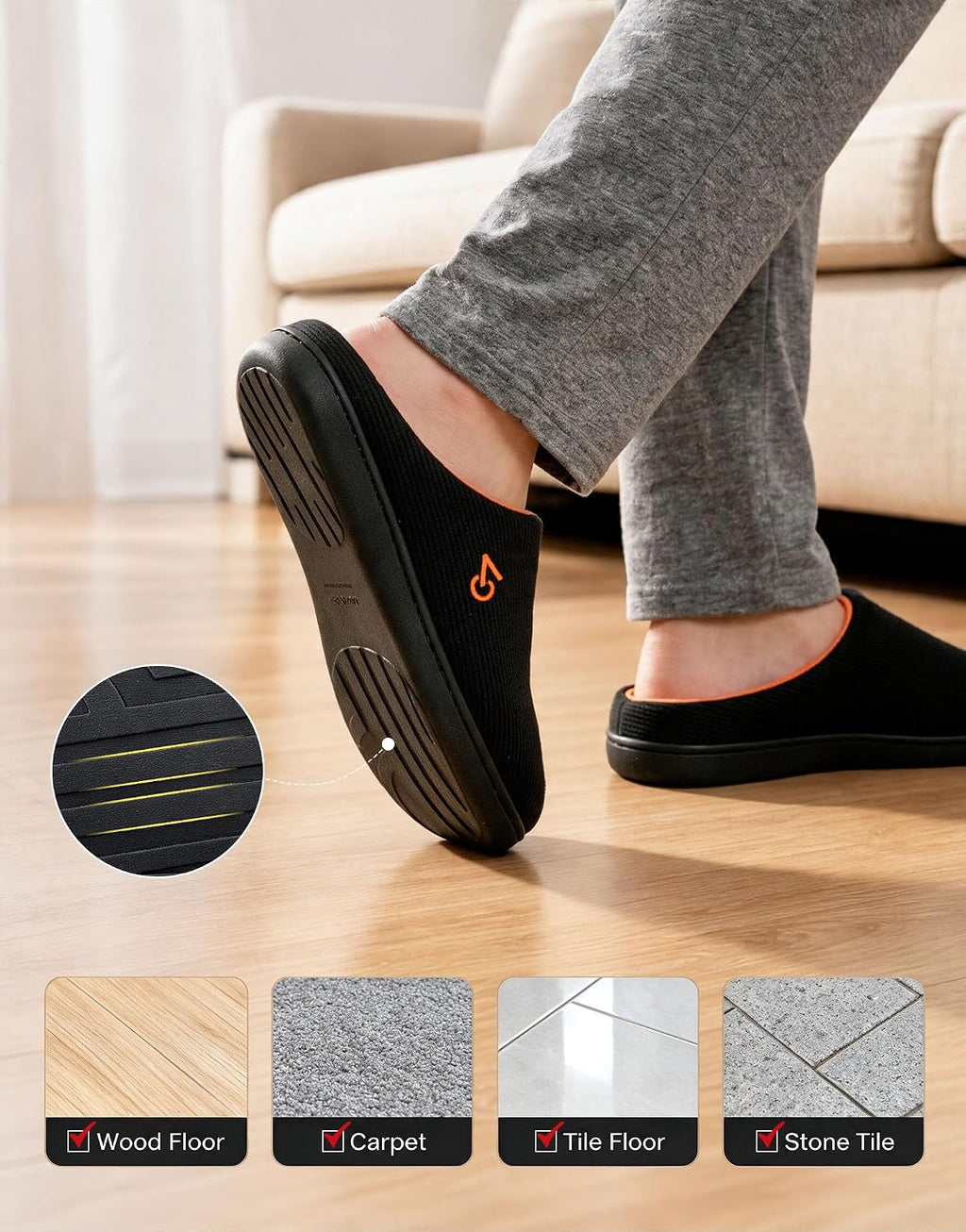 VeraCosy Men's Two-Tone Memory Foam Slippers