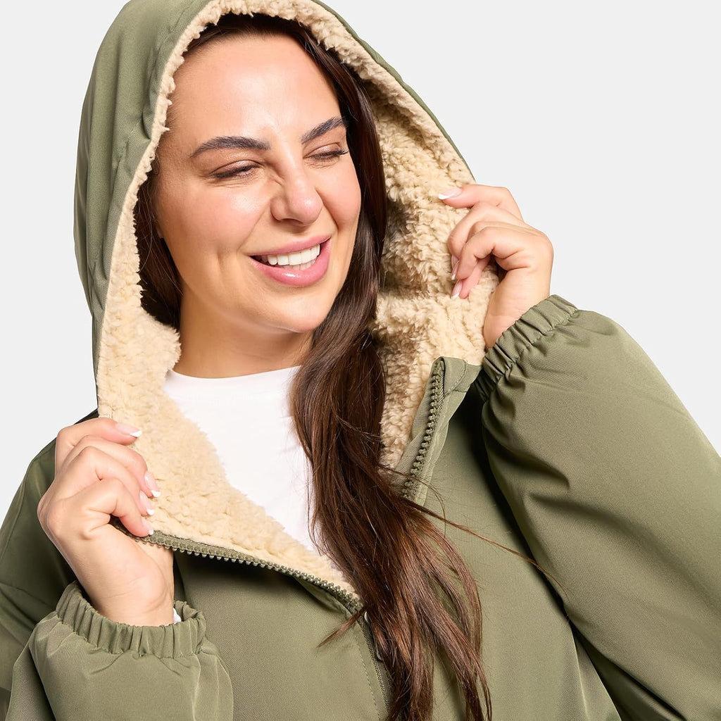 OHS Adults Drying Robe, Gifts for Women Outdoor Water-Resistant Changing Robe Womens Jacket Comfy Sherpa Privacy Robes for Women Men, Stay Dry Swimming Camping Drying Robes - S/M, L/XL