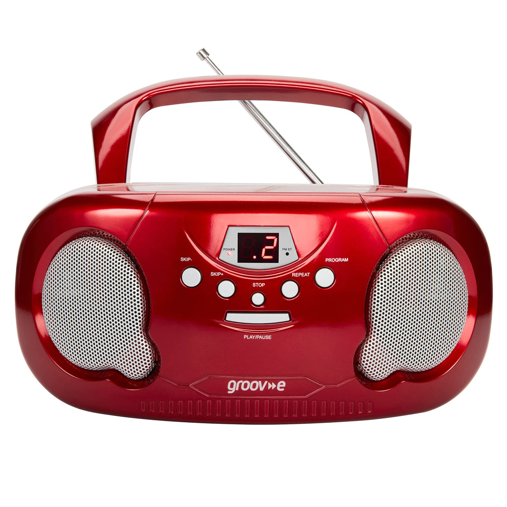 Groov-e Original Boombox - Portable CD Player with Bluetooth, Radio, 3.5mm Aux Port, & Headphone Socket - LED Display, 2 x 1.2W Speakers - Battery or Mains Powered - Blue