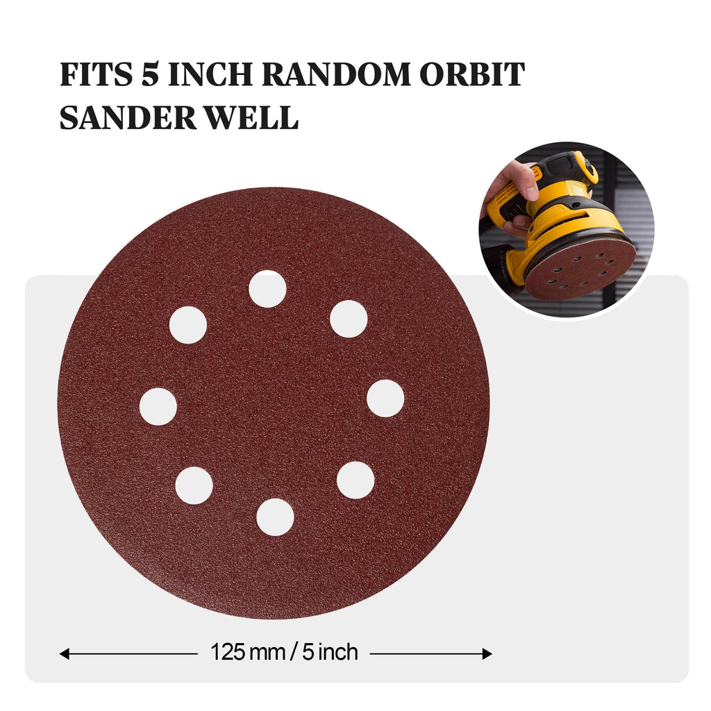 S SATC Sanding Discs 60 Grit 110Pcs Orbital Sander Discs 125mm Hook and Loop Round Orbital Sander Pads for Sanding