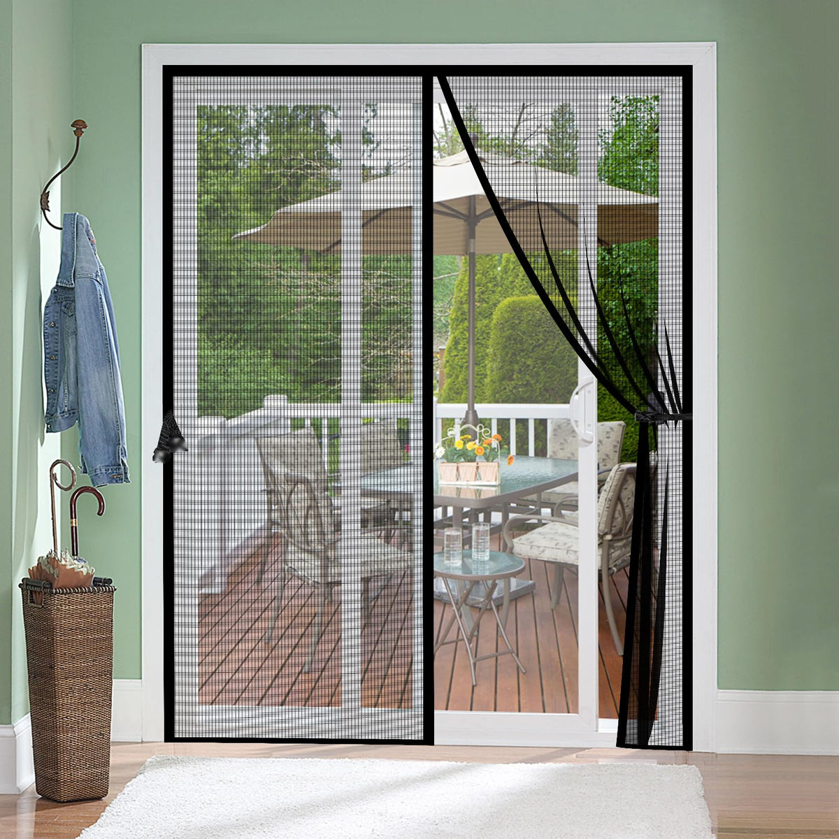 Fiberglass Magnetic Screen Door Fit Door Size 72 x 96 in- Heavy Duty Fiberglass Screen Door Mesh for Interior Door, Patio and Sliding Doors - Door Screen Magnetic Closure Let Fresh Air in