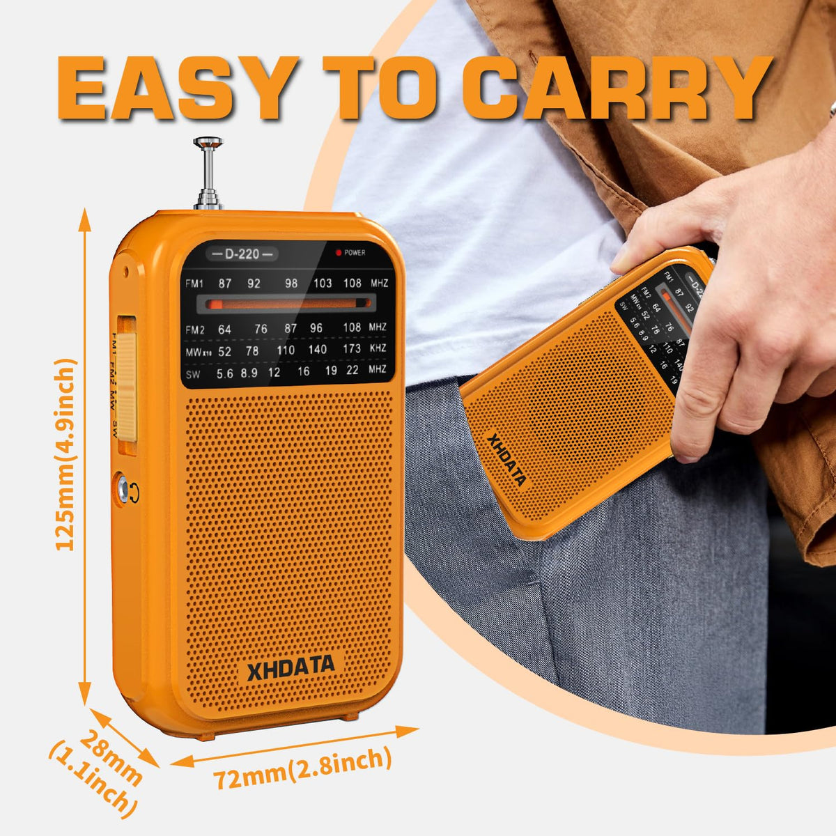 XHDATA D219 Portable Radio Retro FM AM SW Radio Battery Operated for Household Outdoor Camping Hiking Pocket Radio Beige