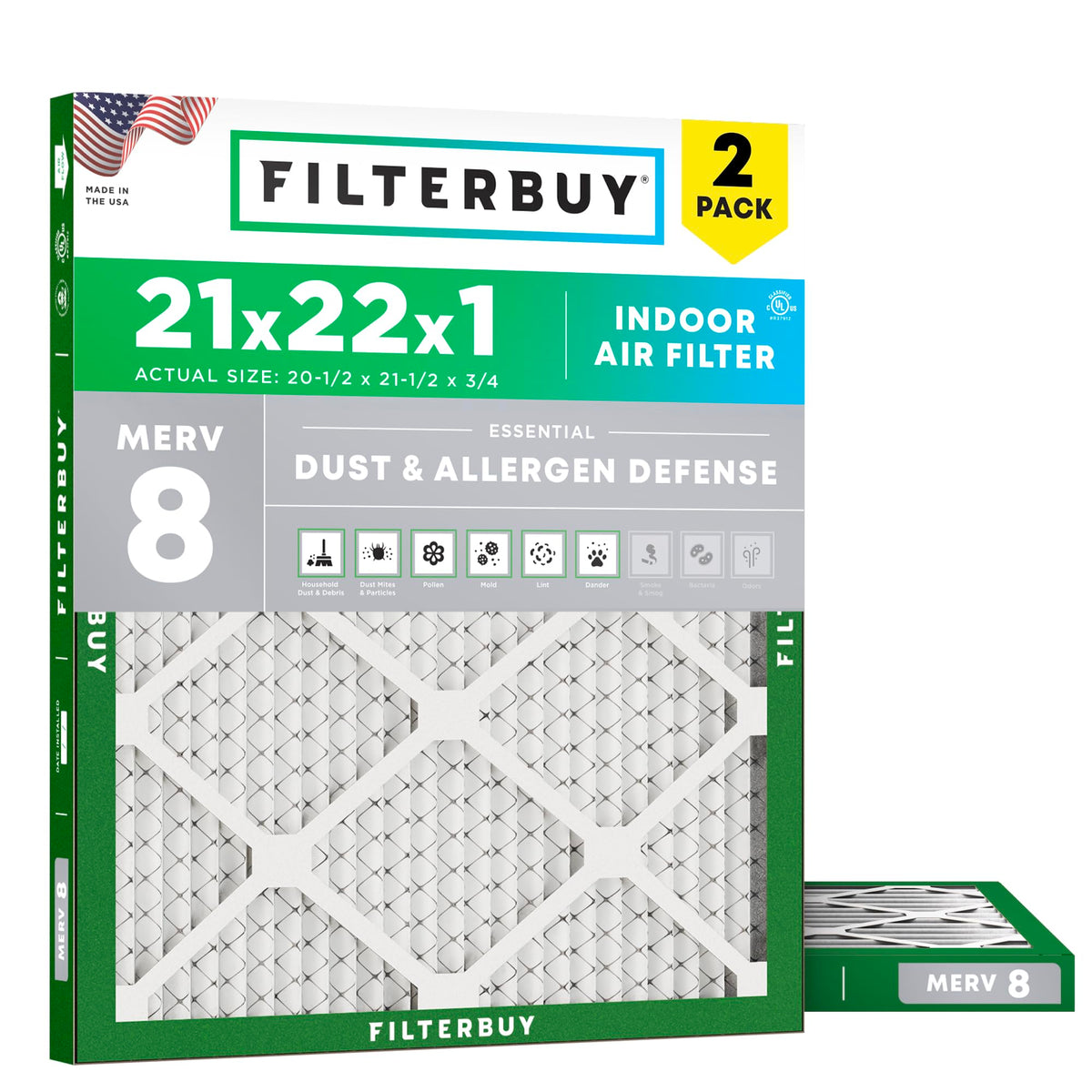 Filterbuy 18x18x1 Air Filter MERV 8 Dust & Allergy Defense (2-Pack)