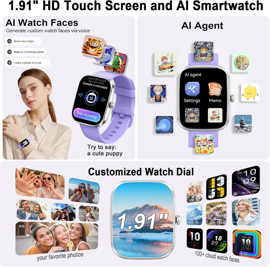 AI Smart Watch with ChatGPT, 1.91" Bluetooth 5.4 Call Smartwatch Men Women