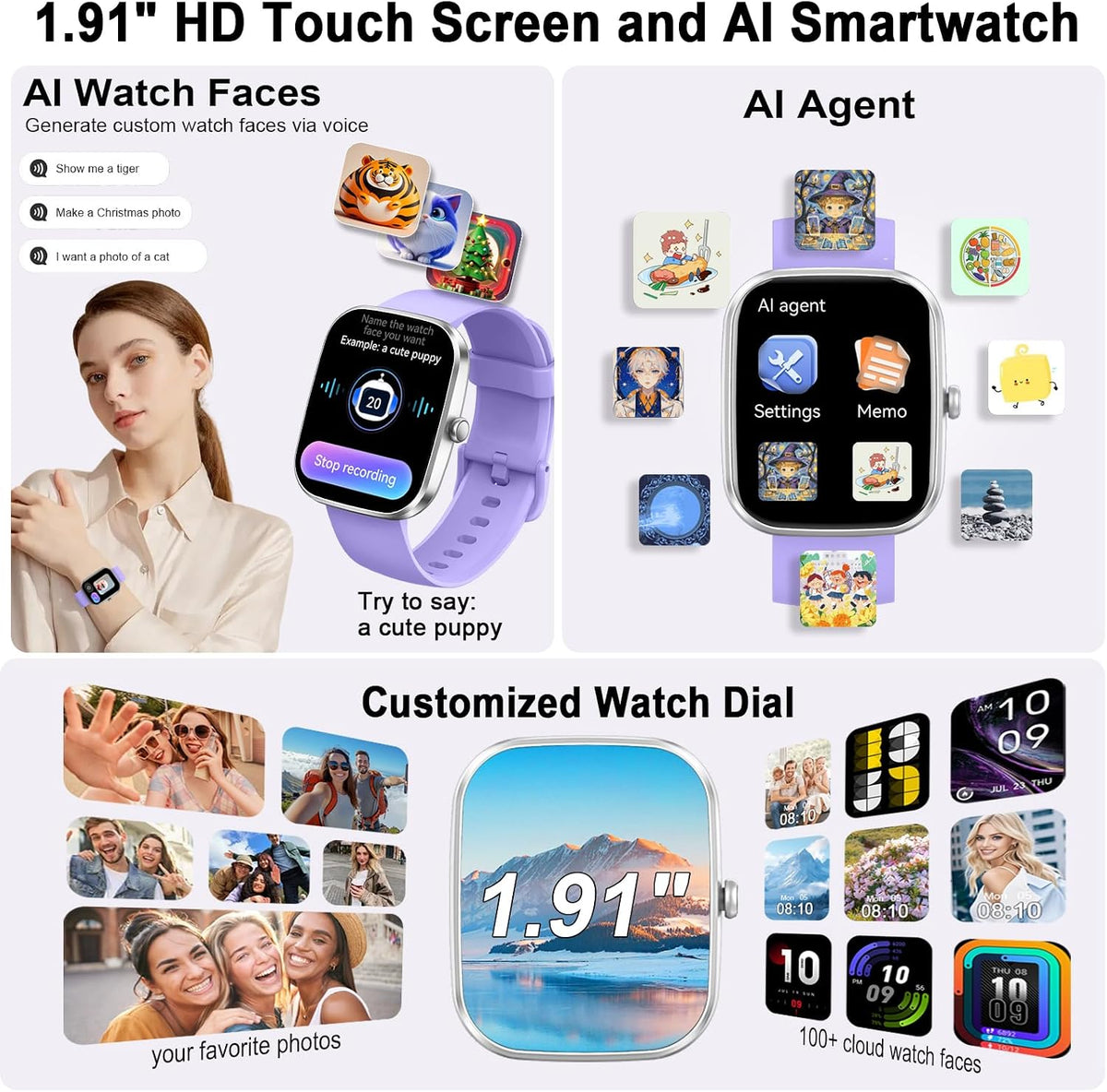 AI Smart Watch with ChatGPT, 1.91" Bluetooth 5.4 Call Smartwatch Men Women