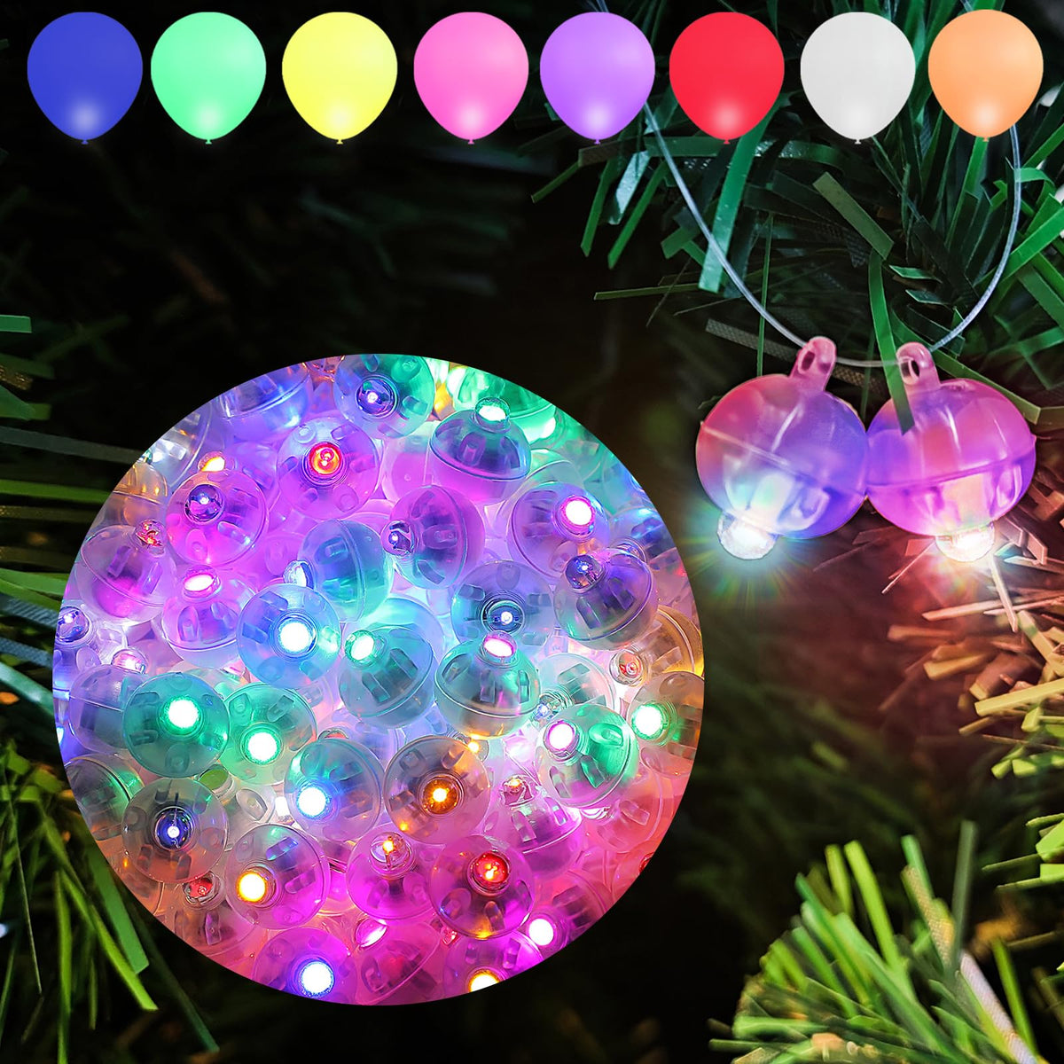 Aogist 200pcs 10-Colors Mini Lights with Hook,Long Standby Time Waterproof LED Balloon Light,Battery Powered,Ball Lamp for Balloon Paper Lantern Birthday Party Christmas Halloween