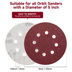 165 PCS 5 Inch Sanding Discs Random Orbital Sander Sandpaper