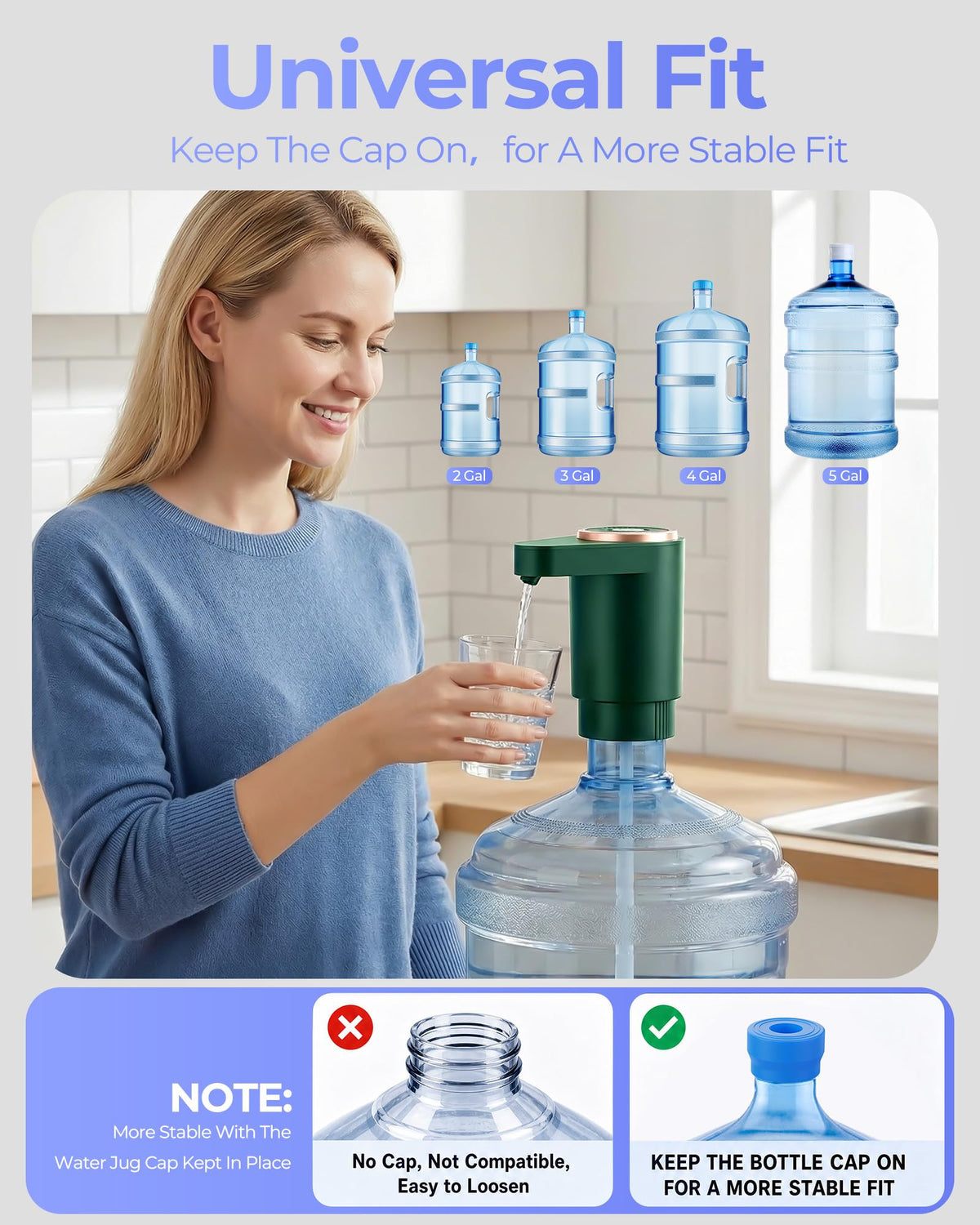 Water Jug Pump for 5 Gallon Bottle – Portable Electric USB-C Charging Dispenser, Dual Powerful Motors, Fast Flow, Fits 2-5 Gallon Jugs – Ideal for Home, Office, Camping, RV, Beige