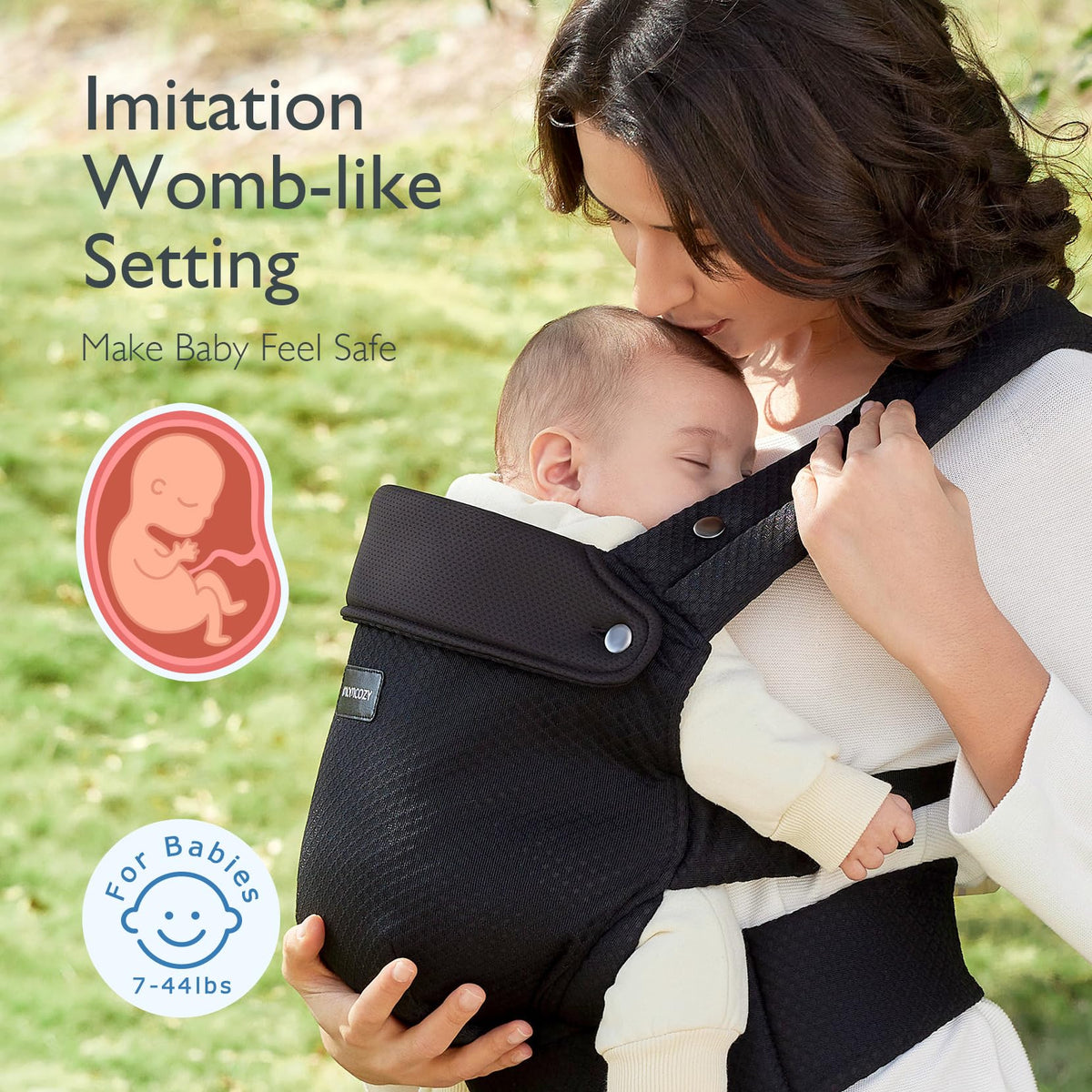 Momcozy Baby Carrier for 3-24M/3.2-20kg, Waist 64-127cm, Cotton Black