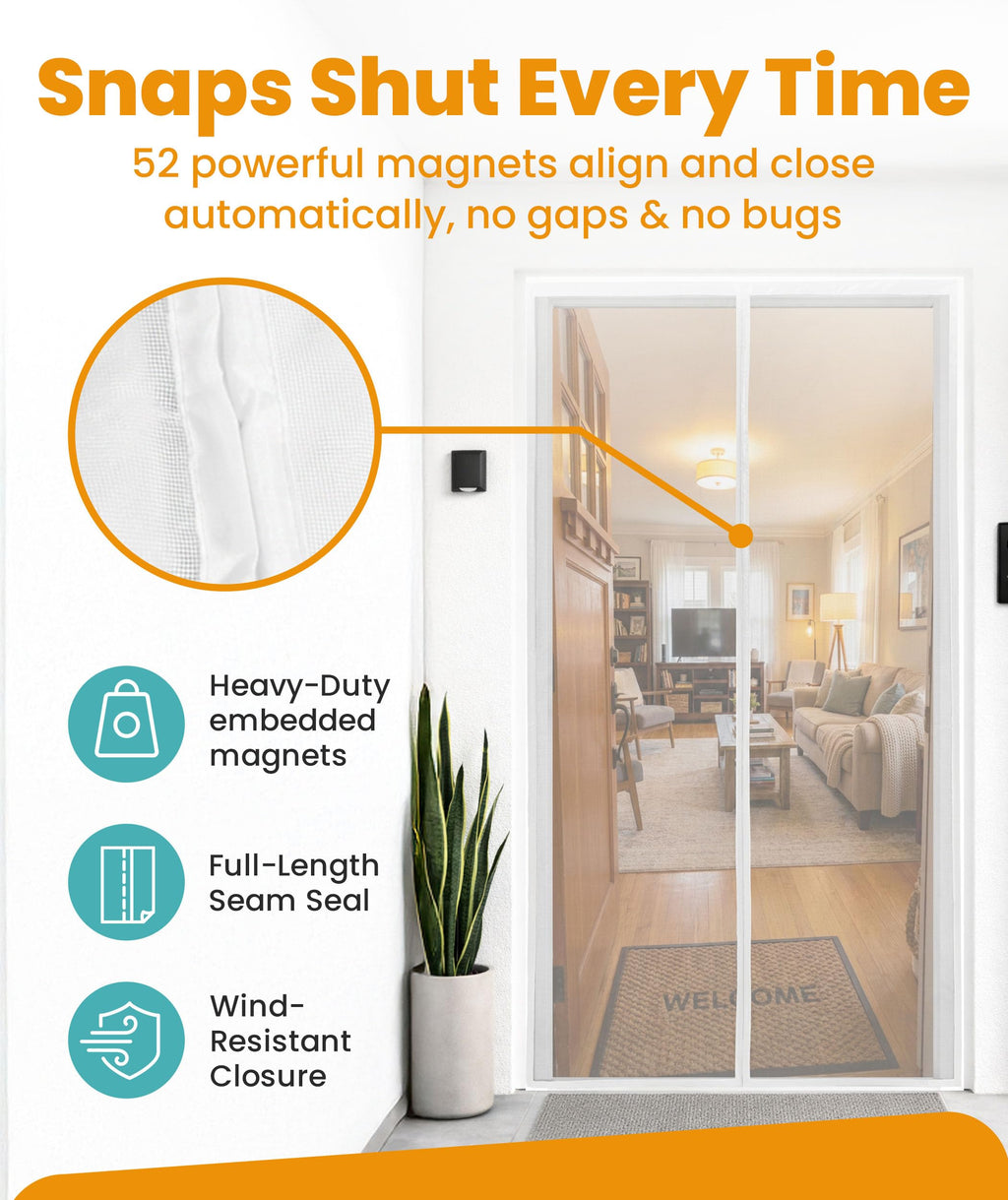 Flux Phenom Magnetic Screen Door - Bugs Out, Breeze in - 9min Install Auto-Sealing Heavy Duty Double Stitched Mesh, 52 Magnets, Hands Free Sliding & Patio Doors Net, Pet & Kid Friendly, 38 x 82 Inch