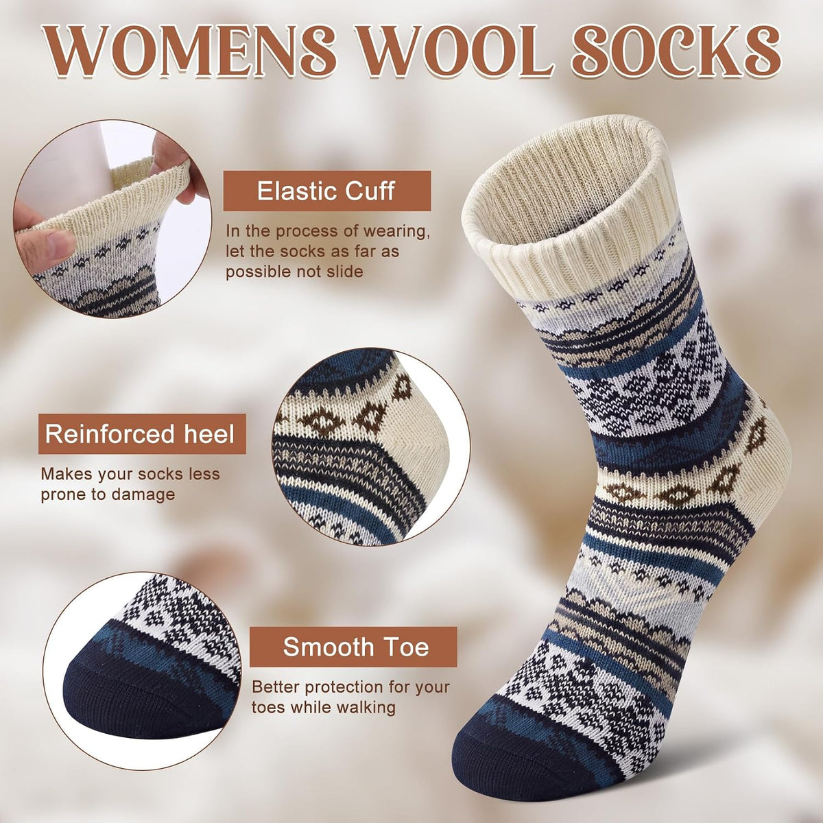 Ladies Socks Wool Thermal Fluffy Gifts For Women 5 Pairs
